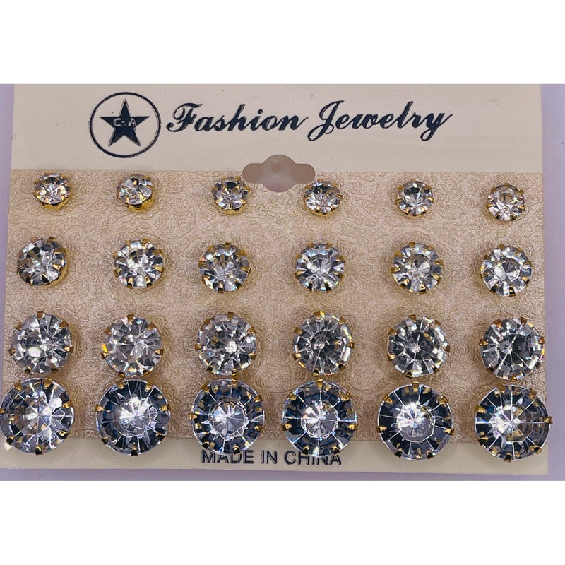 Multi Pack Stud Earrings - Gold Diamond Studs Assorted Sizes - #M022