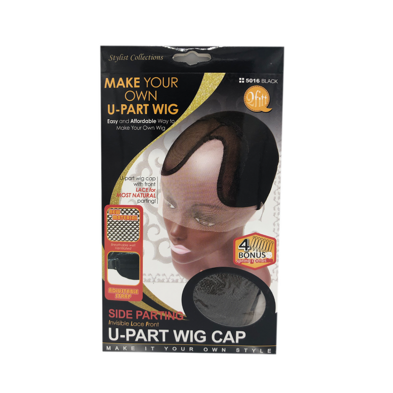 Qfitt Side Parting Invisible Lace Front U-Part Wig Cap #5016 Black