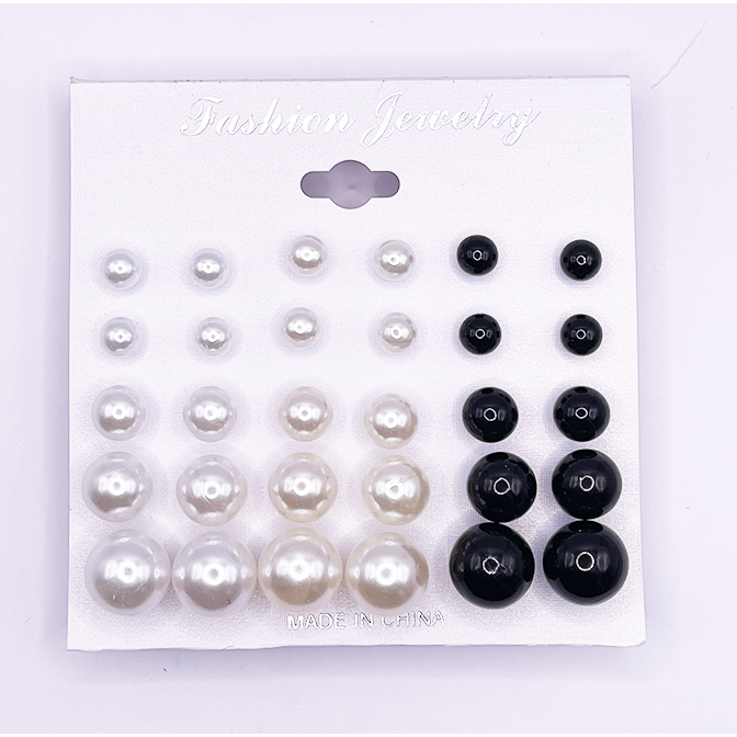Multi-Pack Pearl Earrings Assorted White & Black - #M006