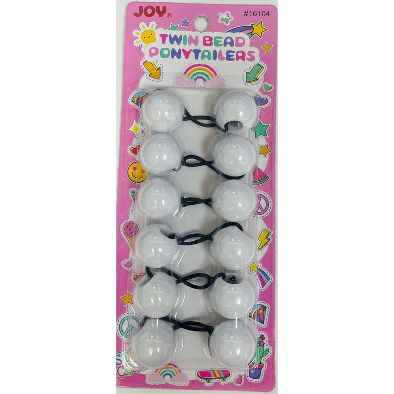 Joy Twin Beads Ponytailers 6Ct White #16104