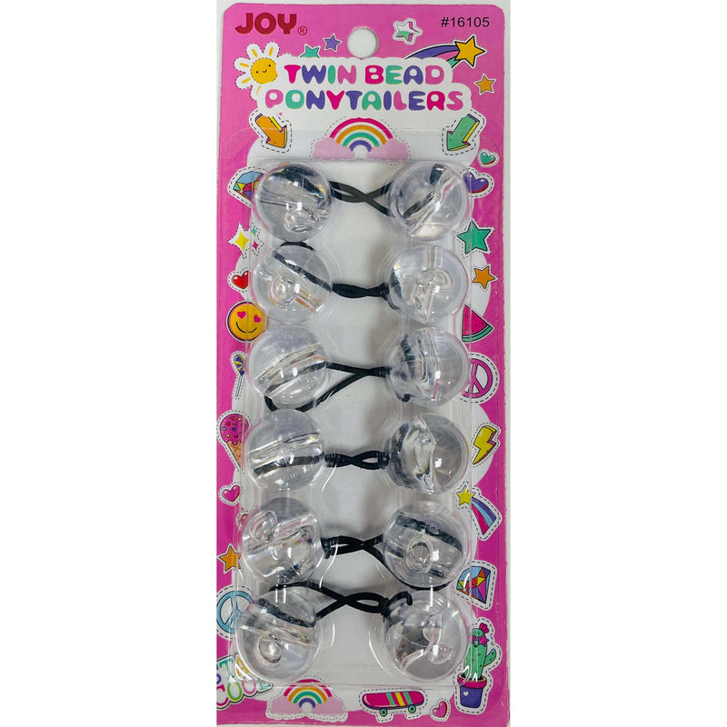 Joy Twin Beads Ponytailers 6Ct Clear #16105