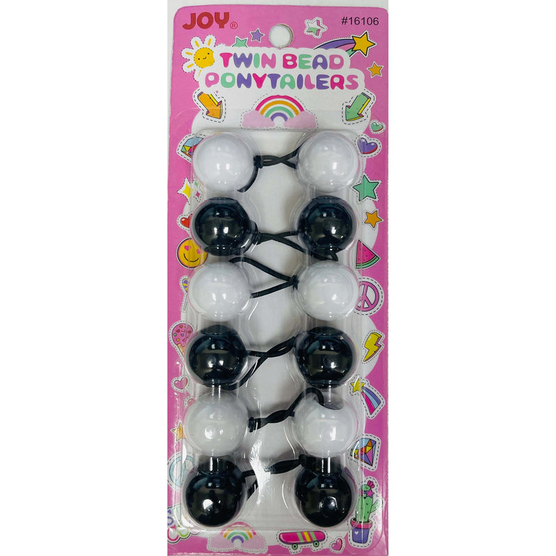 Joy Twin Beads Ponytailers 6Ct White/Black #16106