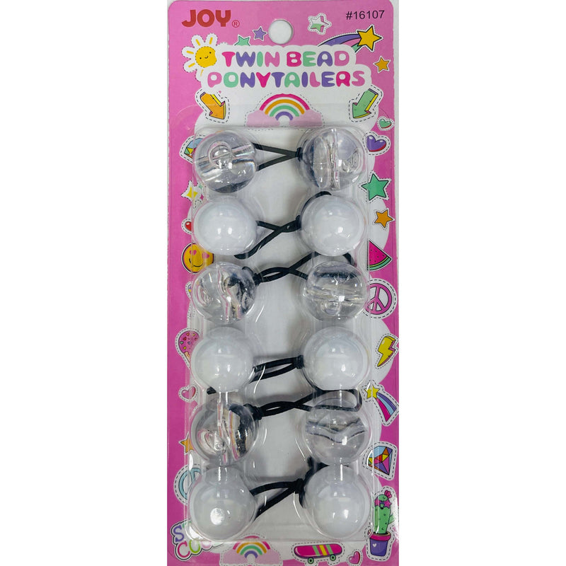 Joy Twin Beads Ponytailers 6Ct Clear & White #16107