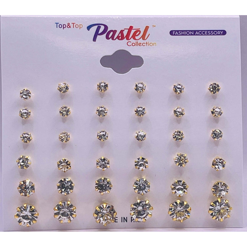 Multi Pack Stud Earrings - Gold Diamond Studs Assorted Sizes - #M021