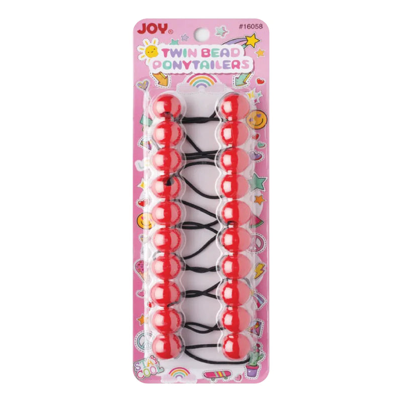 Joy Twin Beads Ponytailers 10Ct Red #16058