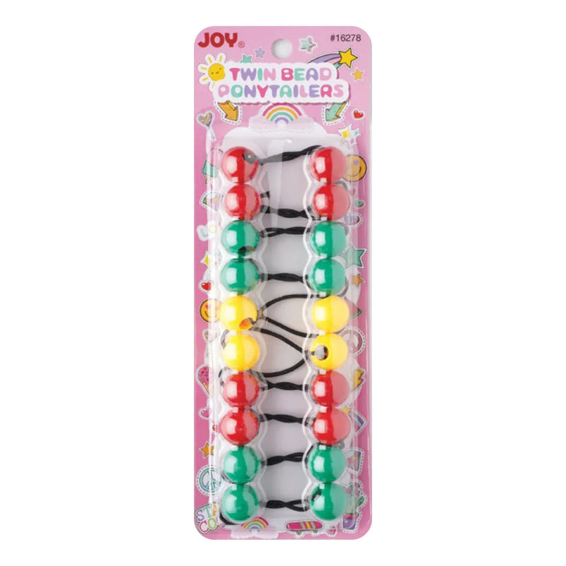 Joy Twin Beads Ponytailers 10Ct Green, Red, & Yellow #16278