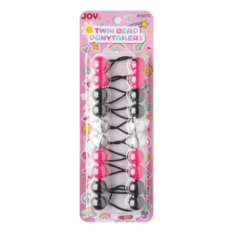 Joy Twin Beads Ponytailers 10Ct Black, Pink, & Clear #16279