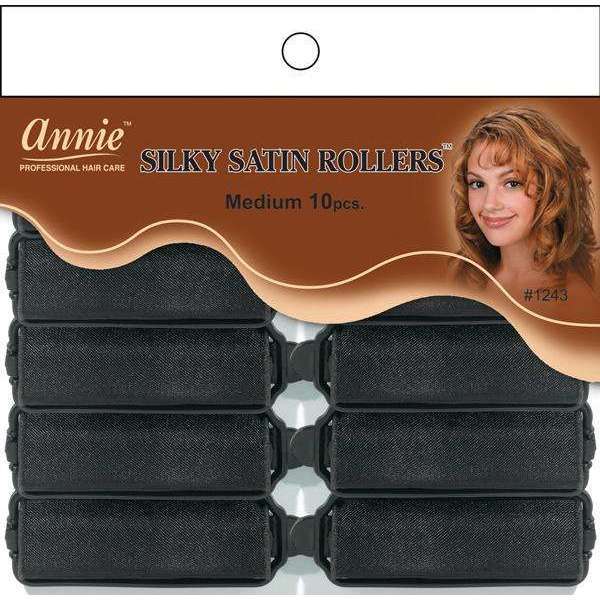 Annie Silky Satin Rollers Size M 10Ct Black #1243
