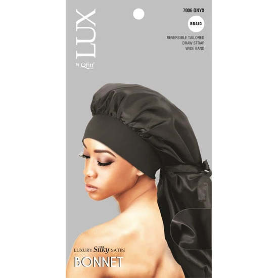 Lux by Qfitt Luxury Silky Satin Bonnet - Braid #7006 Onyx