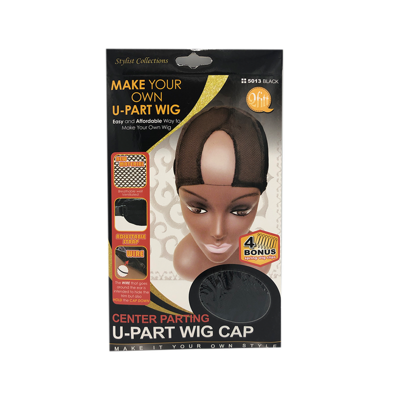 Qfitt Center Parting Invisible Lace Front U-Part Wig Cap #5013 Black