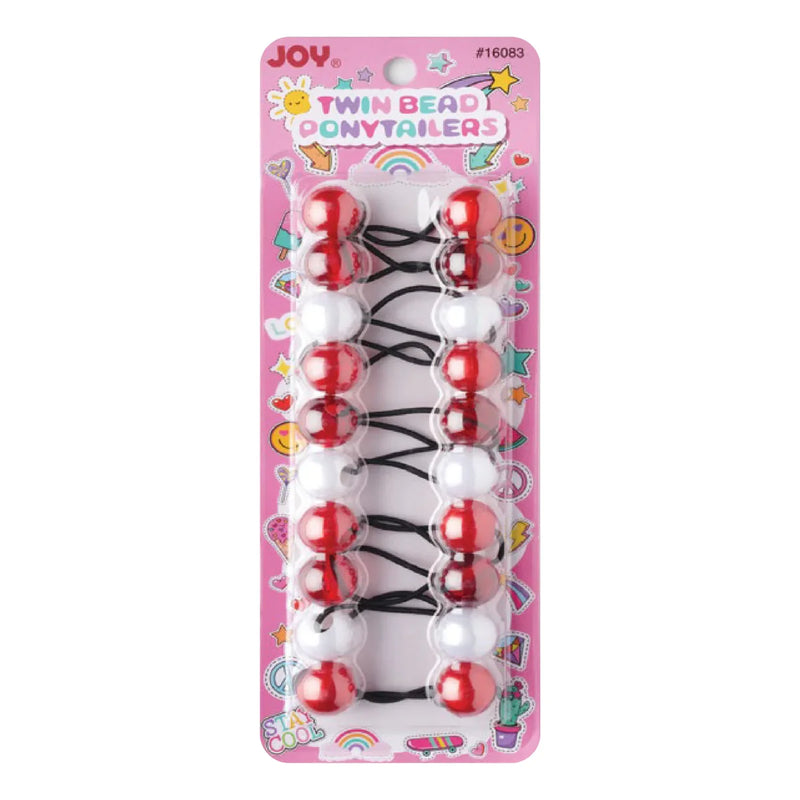 Joy Twin Beads Ponytailers 10Ct Asst Red #16083
