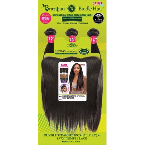 Janet Collection 100% Unprocessed Natural Brazilian Virgin Human Hair - 13X4 TEMPLE LACE BUNDLE STRAIGHT