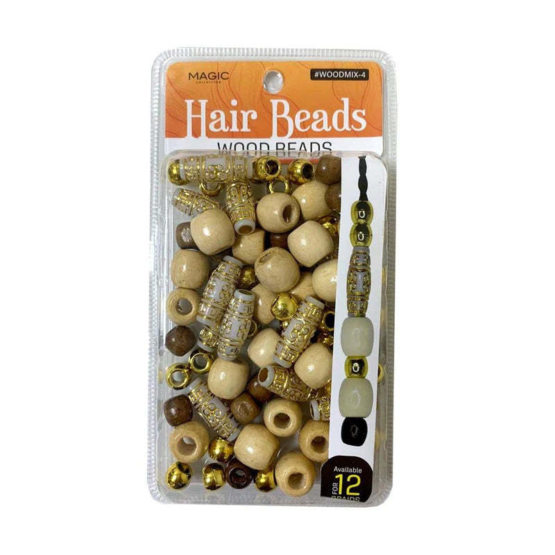 Magic Collection Wood Hair Beads For 12 Braids #WOODMIX-4