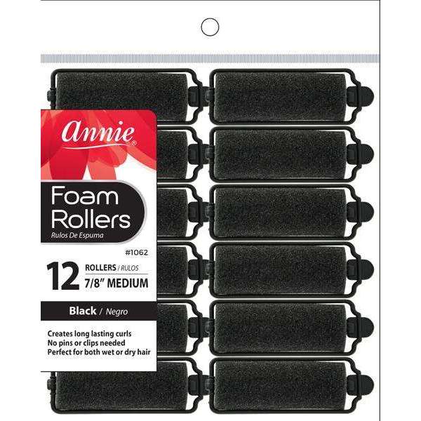 Annie Foam Rollers Medium 12Ct Black #1062