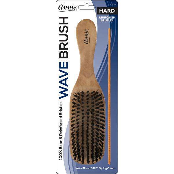 Annie Hard Wood Wave Boar Bristle Brush With Comb 8.5In #2116