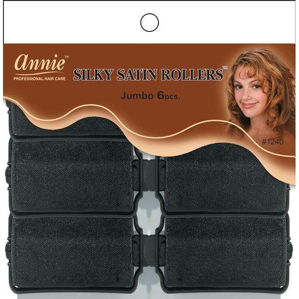 Annie Silky Satin Rollers Size Jumbo 6Ct Black #1240