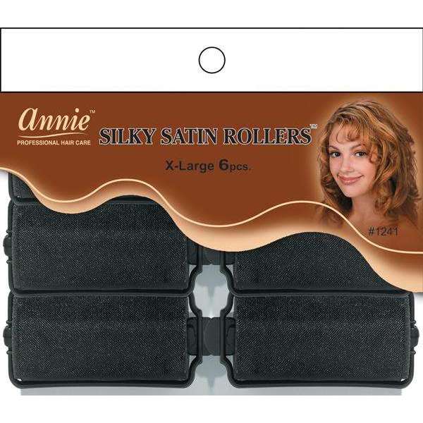 Annie Silky Satin Rollers Size XL 6Ct Black #1241