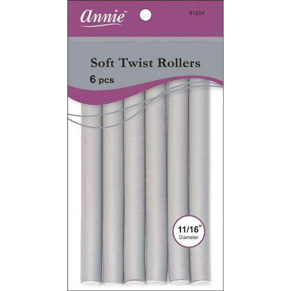 Annie Soft Twist Rollers 7in 6ct Gray - #1204