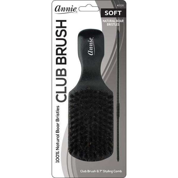 Annie Soft Wood Club Boar Bristle Brush With Comb 7 in #2120
