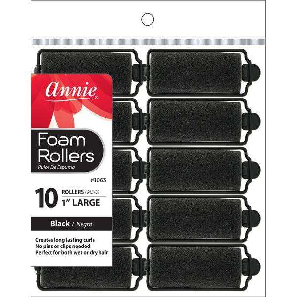 Annie Foam Rollers L 10Ct Black #1063