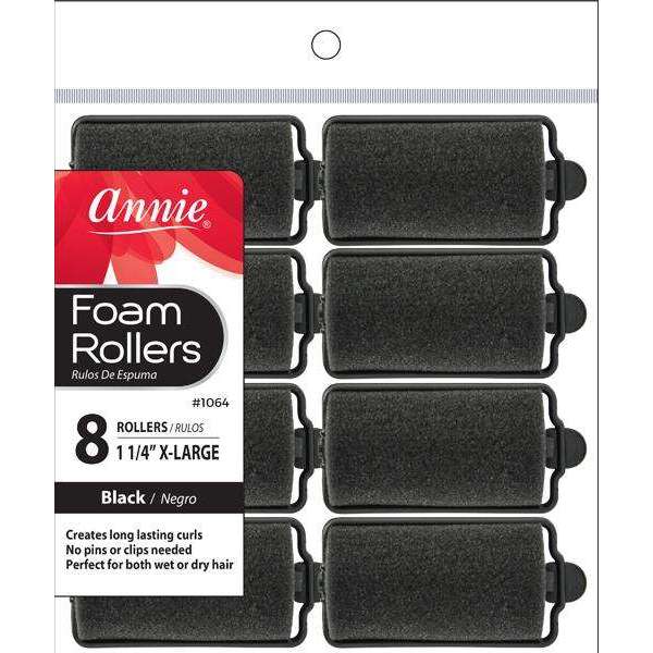 Annie Foam Rollers Xl 8Ct Black #1064