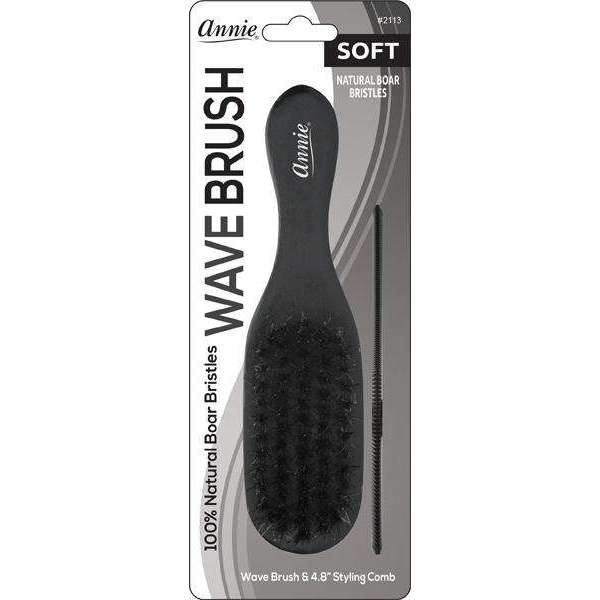 Annie Soft Mini Soft Wave Boar Bristle Brush with Comb 4.8in #2113