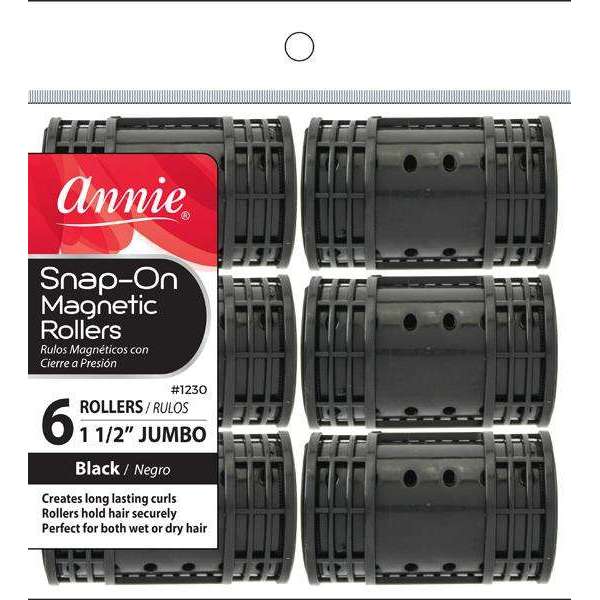 Annie Snap-On Magnetic Rollers Size Jumbo 6Ct Black #1230