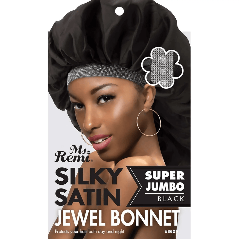 Ms. Remi Silky Satin Jewel Bonnet X-Jumbo Black #3609