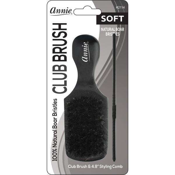 Annie Soft Mini Soft Club Boar Bristle Brush With Comb 4.8In #2114