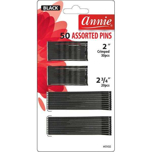 Annie Asst Pins 2In And 2 3/4In 50Ct Black #3102
