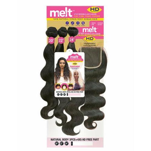 Janet Collection Melt 100% Natural Virgin Human Hair - NATURAL BODY 3PCS + 4x5 HD FREE PART