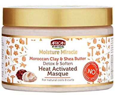 African Pride Moisture Miracle Moroccan Clay & Shea Butter Detox & Soften Heat Activated Masque 12 OZ